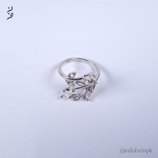 Elegant Pink Marquise Cubic Zirconia Floral Vine Ring