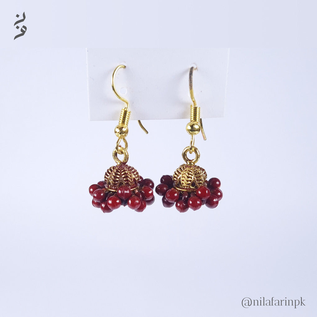 Gold-Toned Red Bead Jhumka Drop Earrings