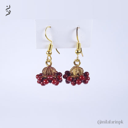 Gold-Toned Red Bead Jhumka Drop Earrings