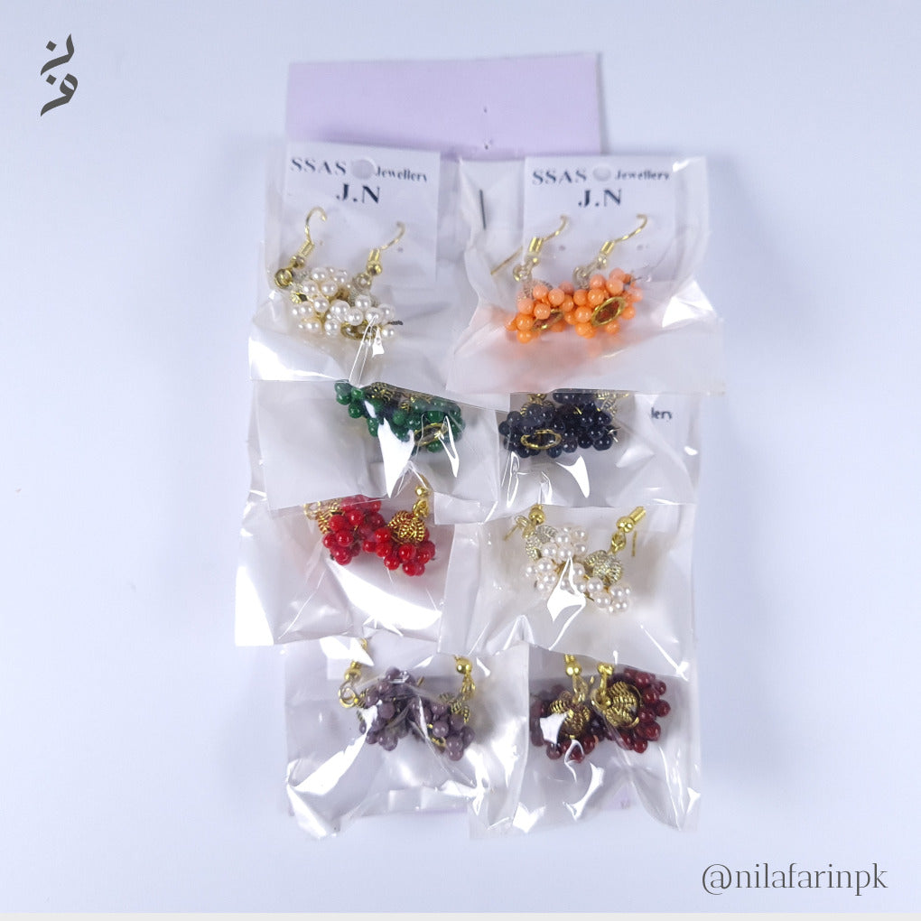 Pack of 8 Colorful Beaded Cluster Earrings / Mini Jhumki Set
