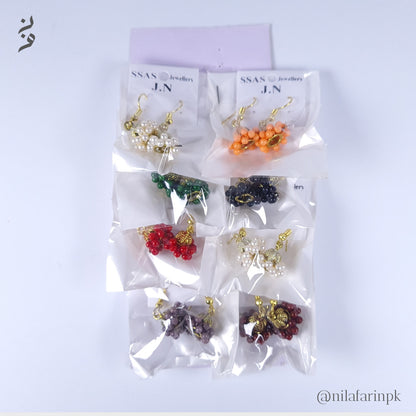 Pack of 8 Colorful Beaded Cluster Earrings / Mini Jhumki Set
