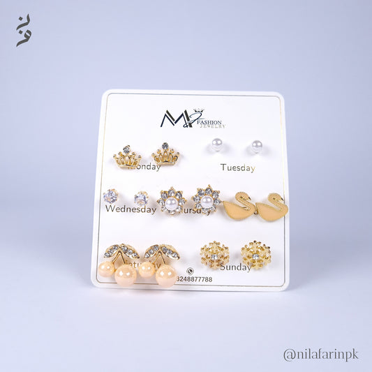 7-Pair Gold-Toned Dainty Earring Set