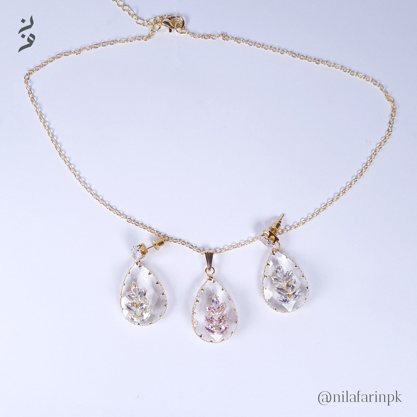 Elegant Pink Teardrop Floral Cluster Necklace & Earrings Set
