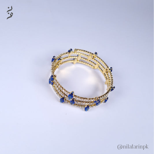 Gold-Plated Blue Marquise & Pave Wrap Bangle