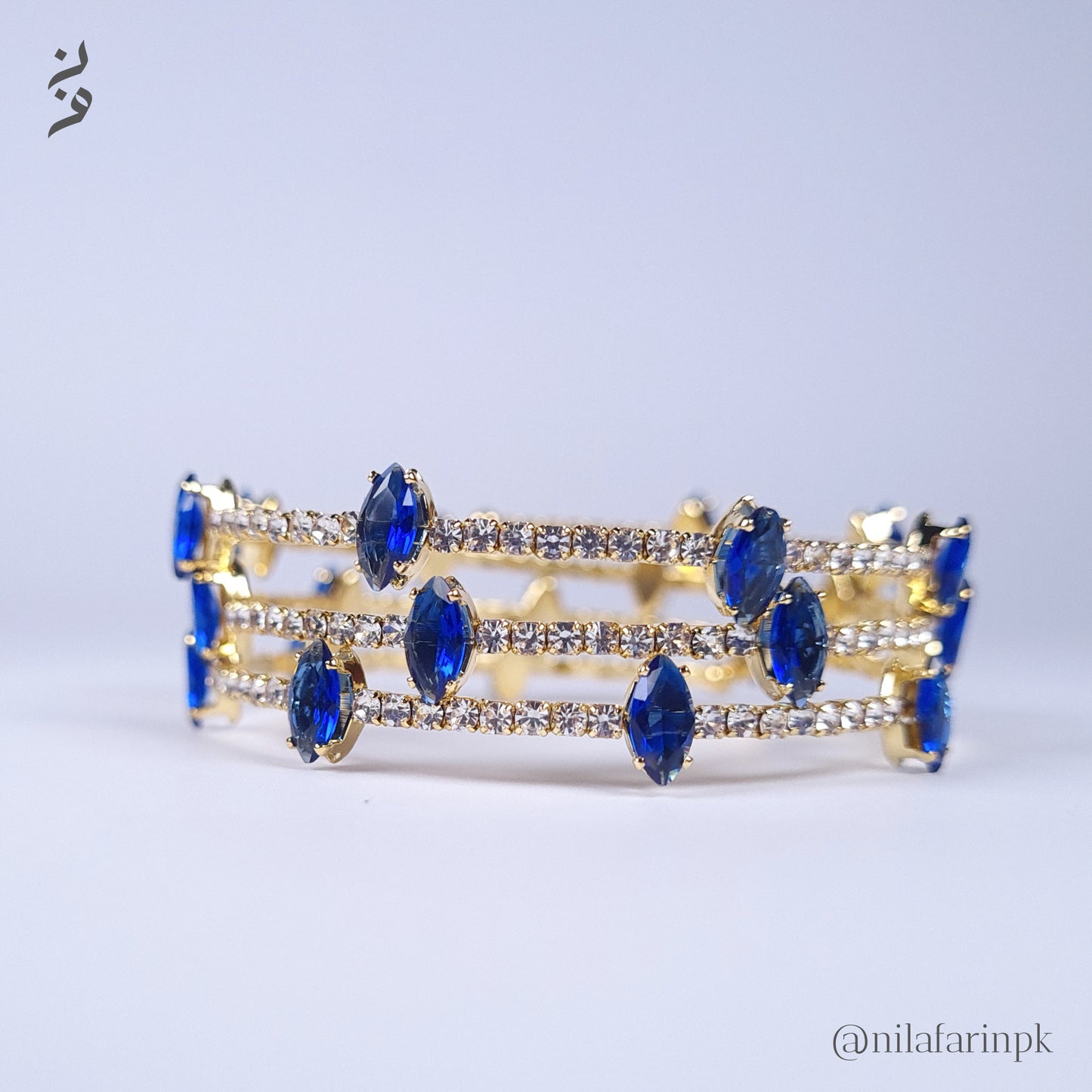 Gold-Plated Blue Marquise & Pave Wrap Bangle