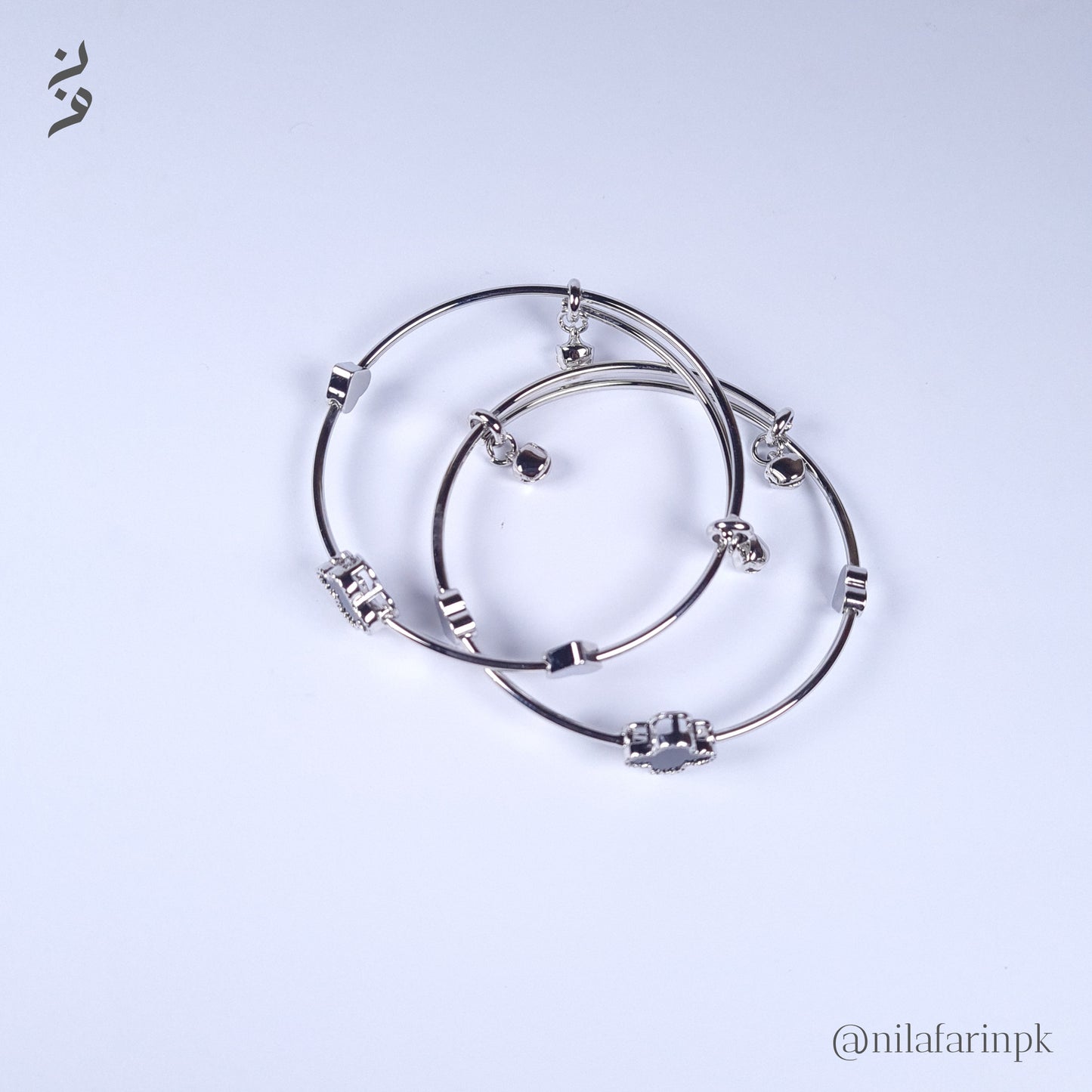 Set of 2 Silver-Toned Minimalist Charm Bangles
