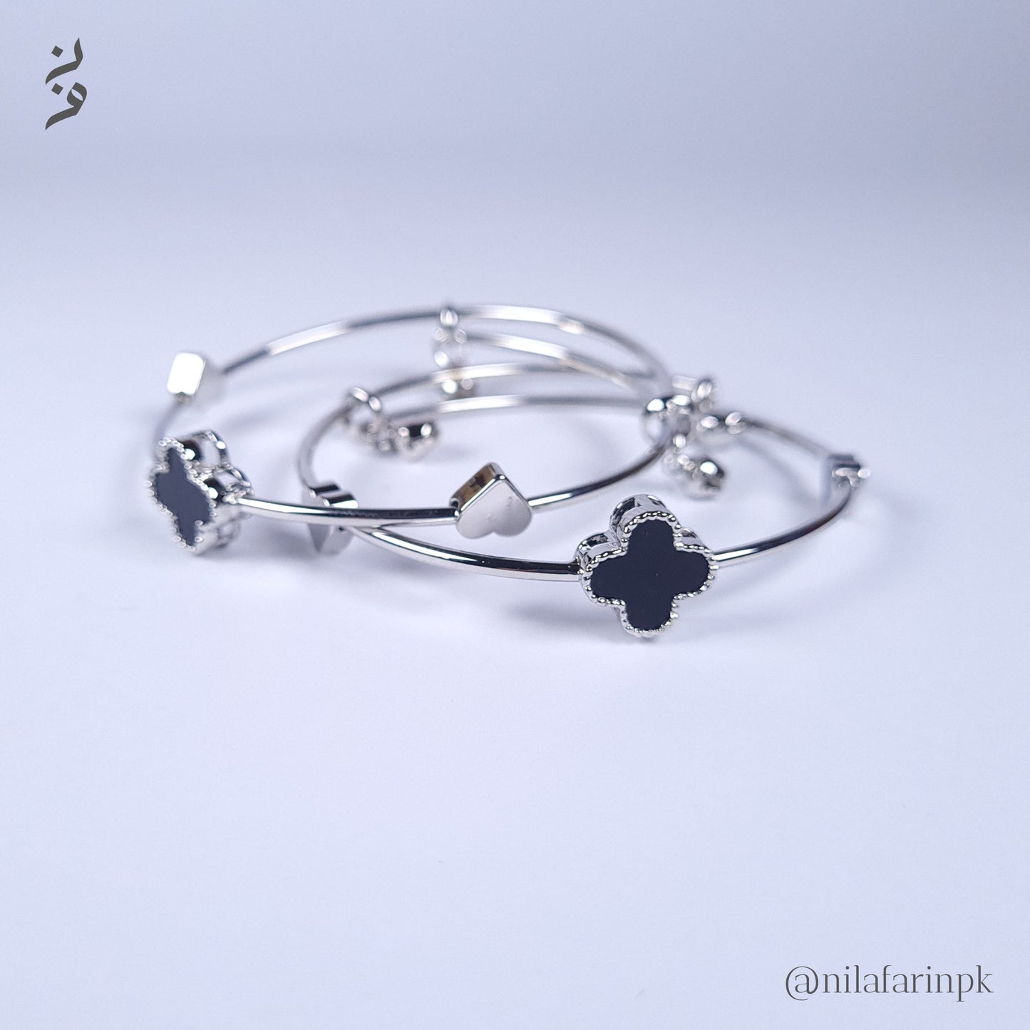 Set of 2 Silver-Toned Minimalist Charm Bangles