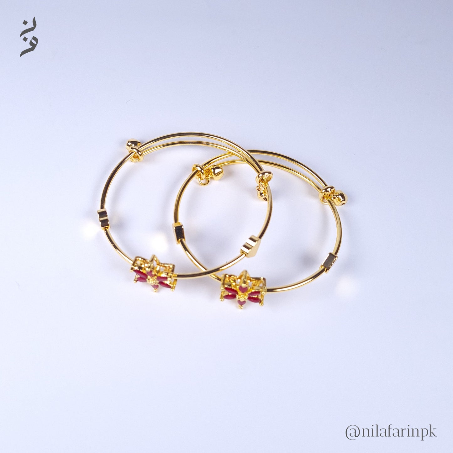Red Marquise Flower Kada Bracelets (Pair)