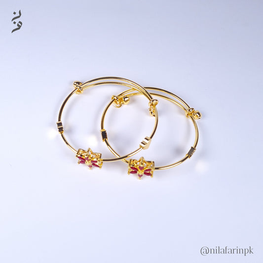 Red Marquise Flower Kada Bracelets (Pair)