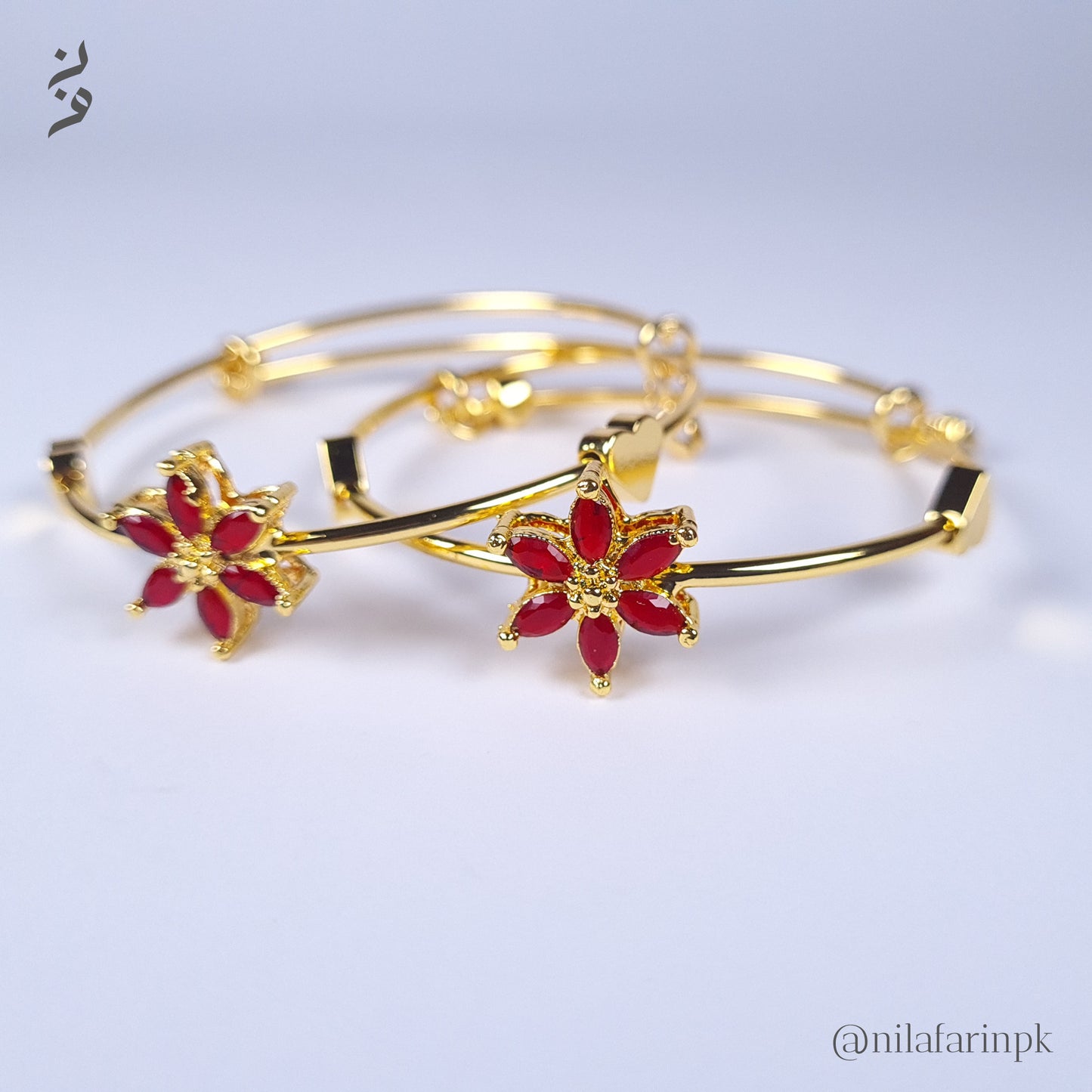 Red Marquise Flower Kada Bracelets (Pair)