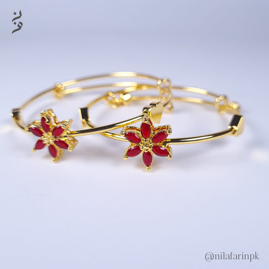 Red Marquise Flower Kada Bracelets (Pair)