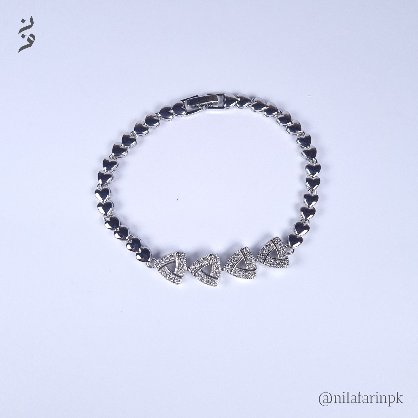 Heart Chain & Pave Triangle Link Bracelet