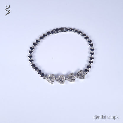 Heart Chain & Pave Triangle Link Bracelet