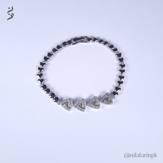 Heart Chain & Pave Triangle Link Bracelet