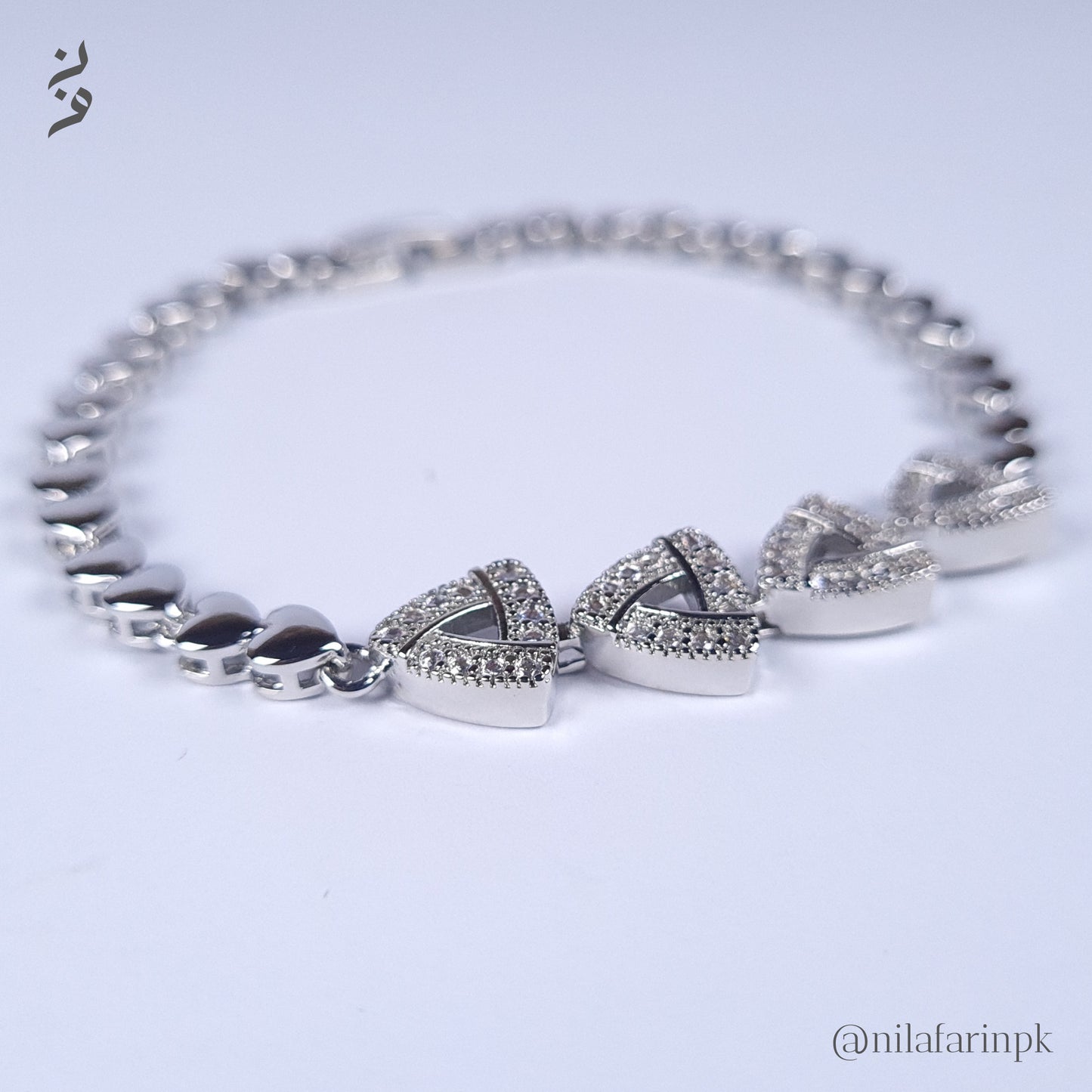 Heart Chain & Pave Triangle Link Bracelet