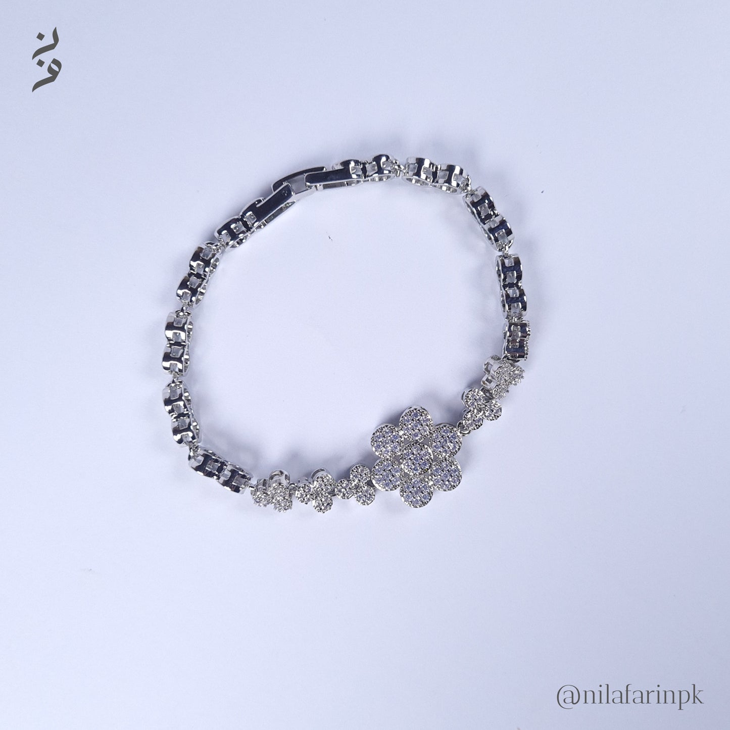Pave Flower Statement Link Bracelet Silver