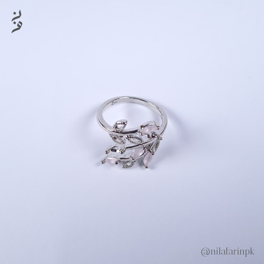 Elegant Pink Marquise Cubic Zirconia Floral Vine Ring