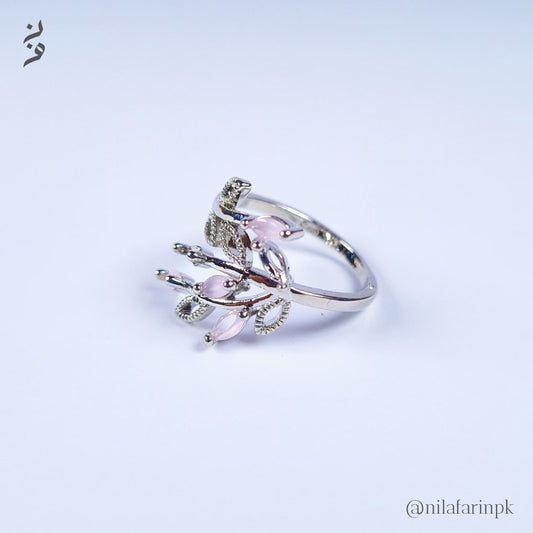 Elegant Pink Marquise Cubic Zirconia Floral Vine Ring