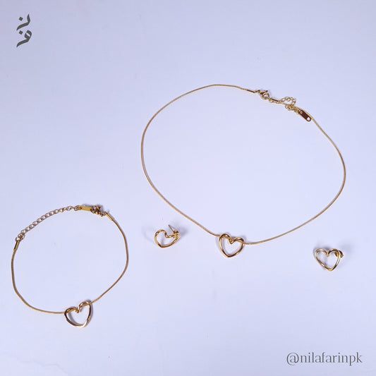 Complete 3 pc Minimalist Open Heart Jewelry Set