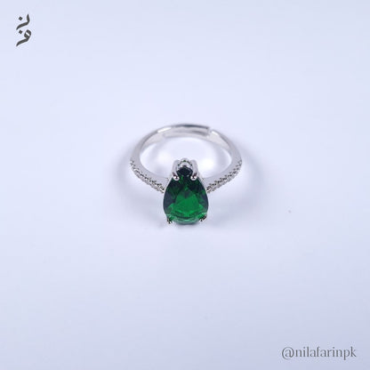 Adjustable Green Teardrop Solitaire Ring