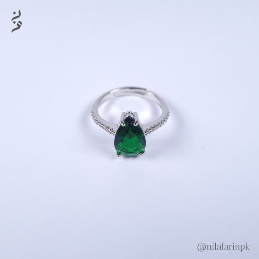 Adjustable Green Teardrop Solitaire Ring