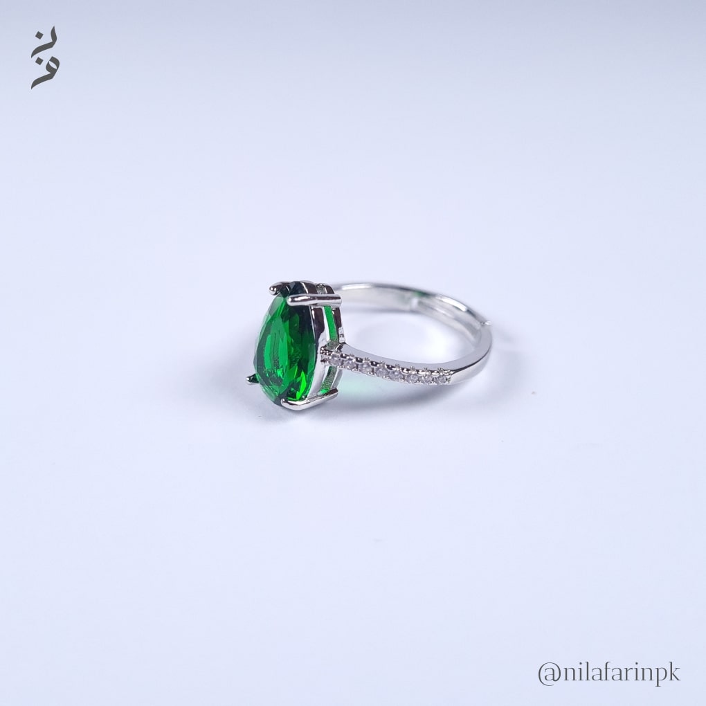Adjustable Green Teardrop Solitaire Ring
