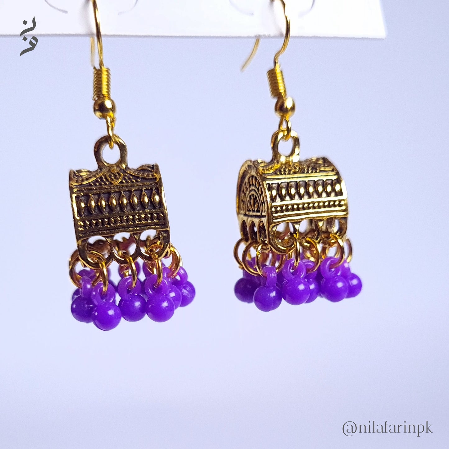 Silver-Toned Box Jhumka Earrings with Bead Drops