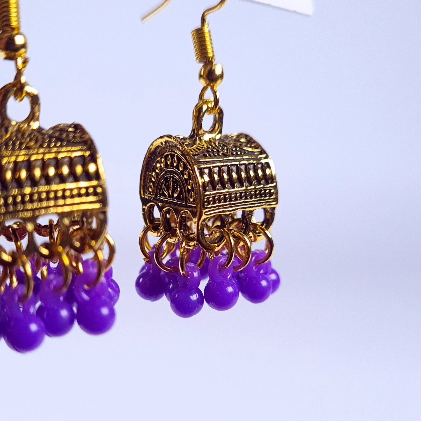Silver-Toned Box Jhumka Earrings with Bead Drops