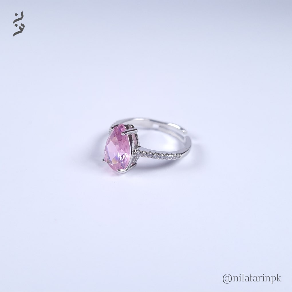 Adjustable Green Teardrop Solitaire Ring