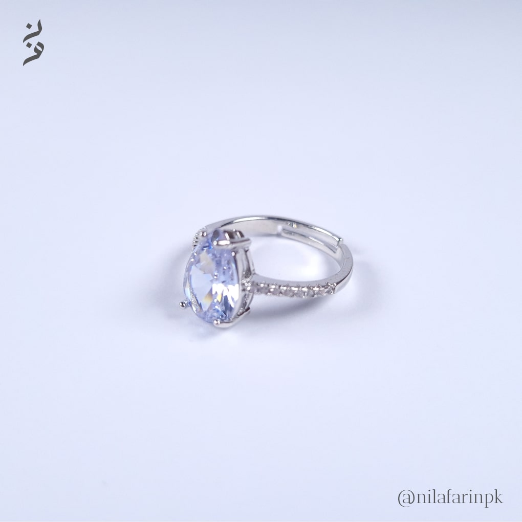 Adjustable Green Teardrop Solitaire Ring