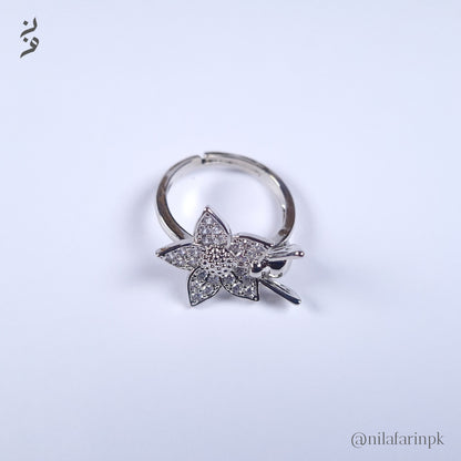 Whimsical Silver Plated Pave CZ Flower Ring with Bee Accent