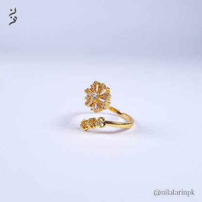 Modern Open Cuff Ring with Baguette & Round CZ Starburst Flower Design