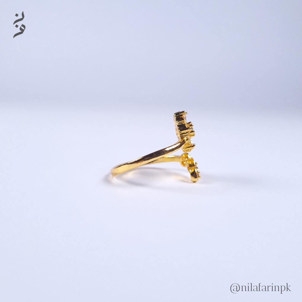 Modern Open Cuff Ring with Baguette & Round CZ Starburst Flower Design