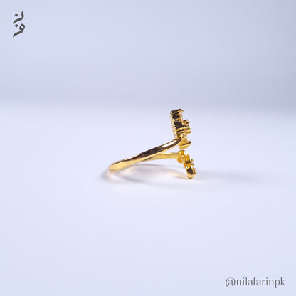 Modern Open Cuff Ring with Baguette & Round CZ Starburst Flower Design