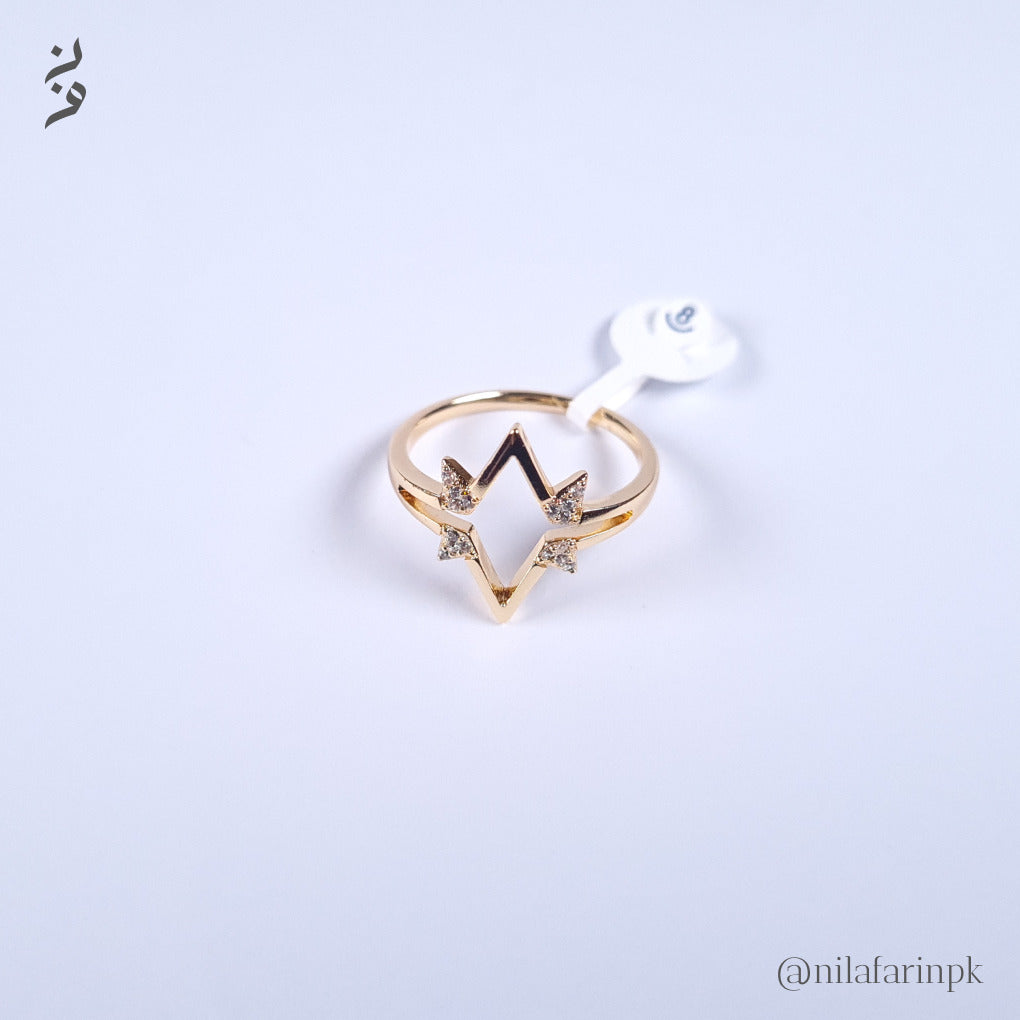 Modern Gold-Plated V-Shaped Ring with Cutout Star Design and CZ Accents