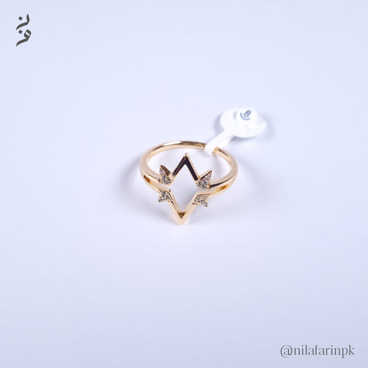 Modern Gold-Plated V-Shaped Ring with Cutout Star Design and CZ Accents