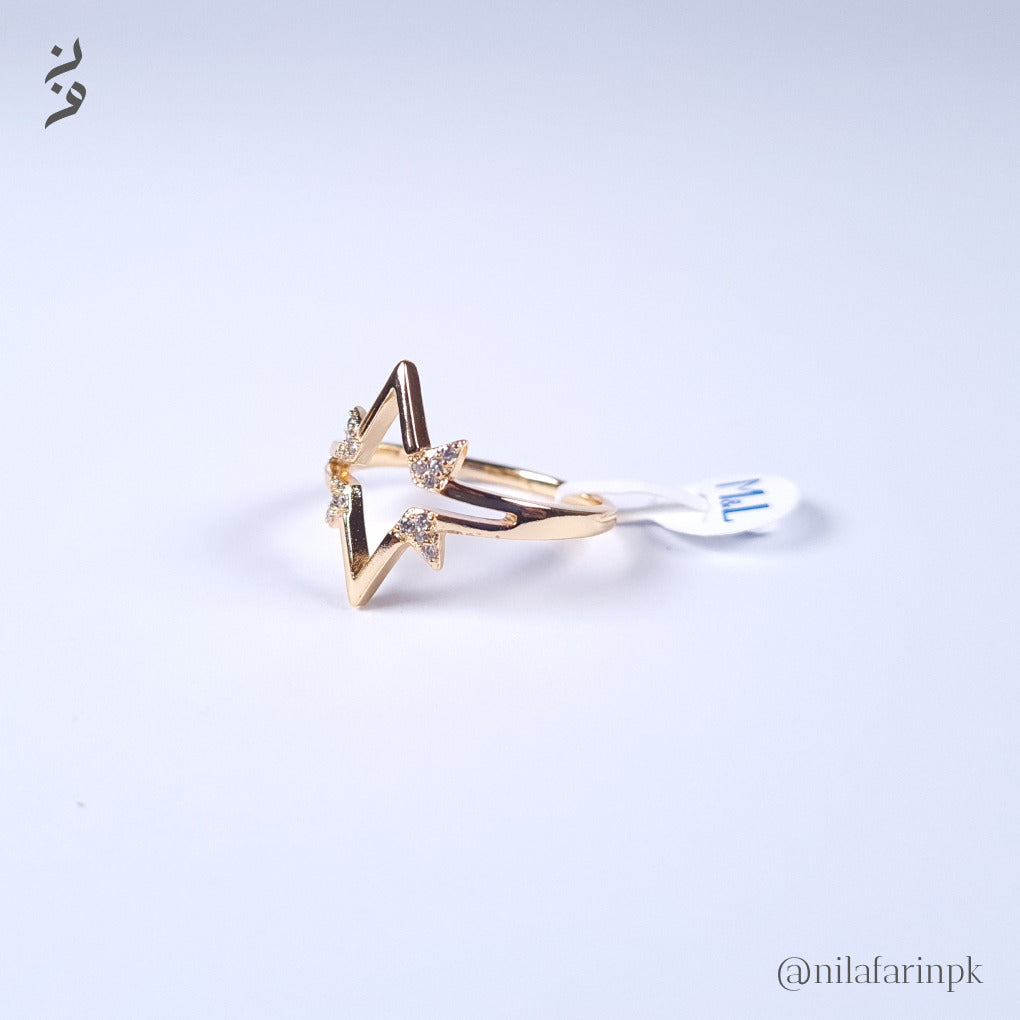 Modern Gold-Plated V-Shaped Ring with Cutout Star Design and CZ Accents