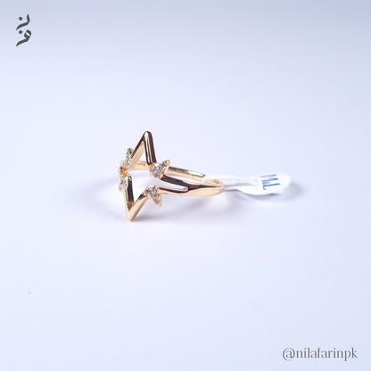 Modern Gold-Plated V-Shaped Ring with Cutout Star Design and CZ Accents