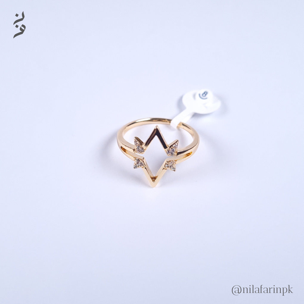 Modern Gold-Plated V-Shaped Ring with Cutout Star Design and CZ Accents