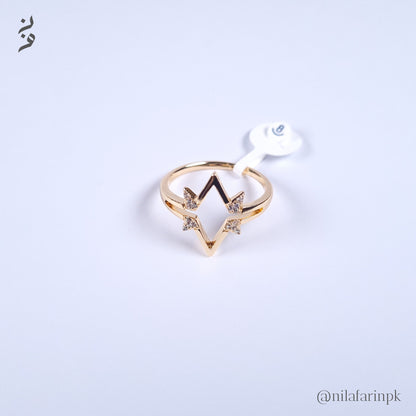 Modern Gold-Plated V-Shaped Ring with Cutout Star Design and CZ Accents