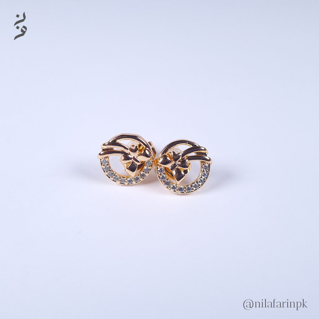 Dainty Gold Swirl Circle Pave Stud Earrings