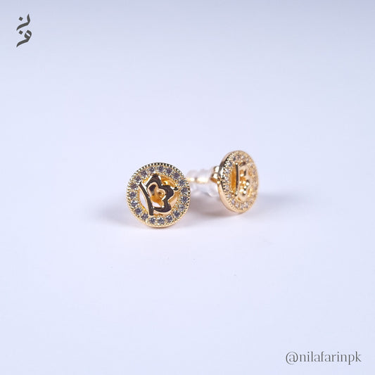 Gold-Plated Crown Pave Halo Stud Earrings