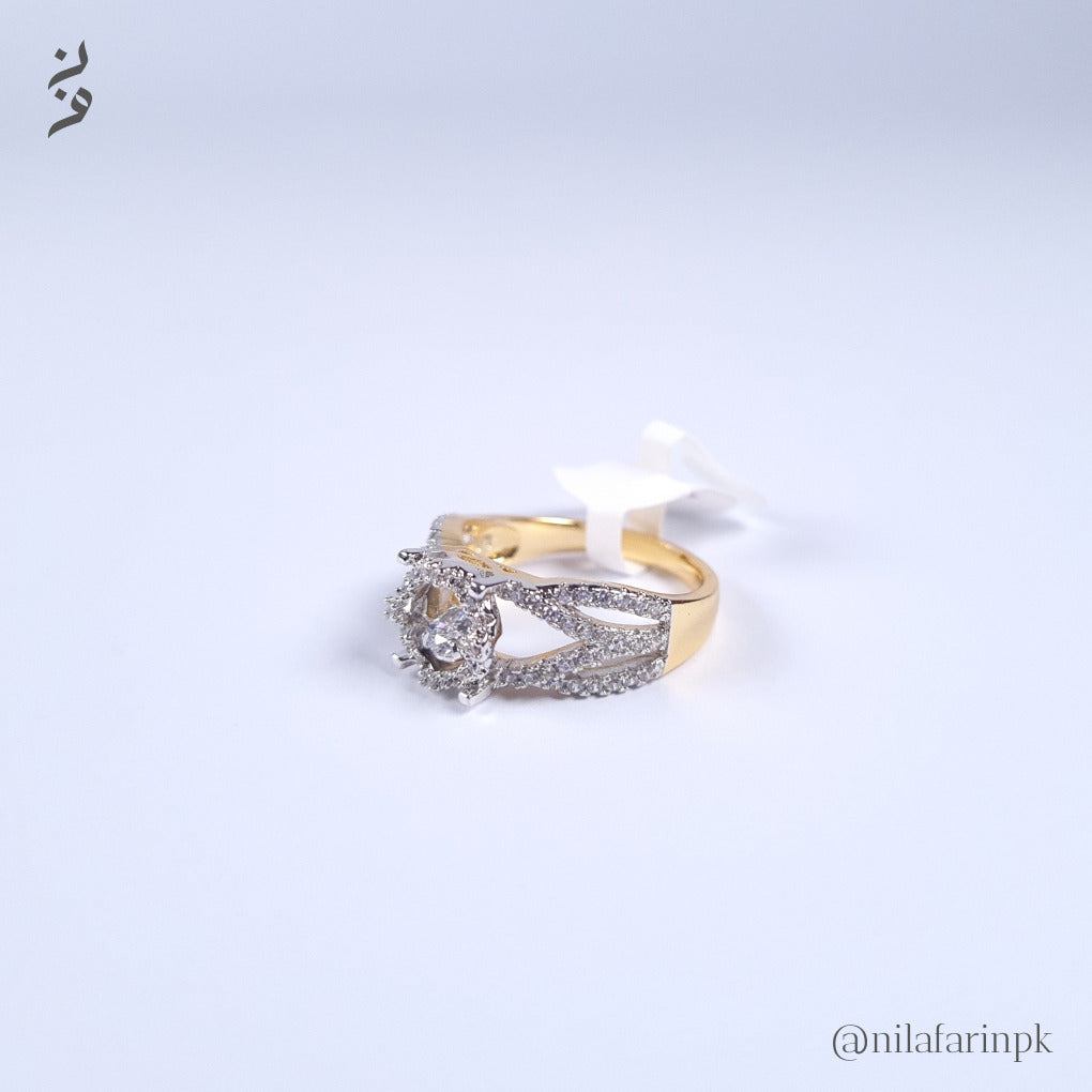 Unique Dancing Diamond Gold Plated Cluster Engagement Ring