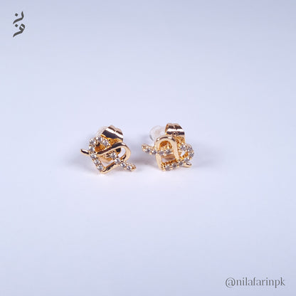 Gold-Plated Pave Heart/Love Knot Stud Earrings
