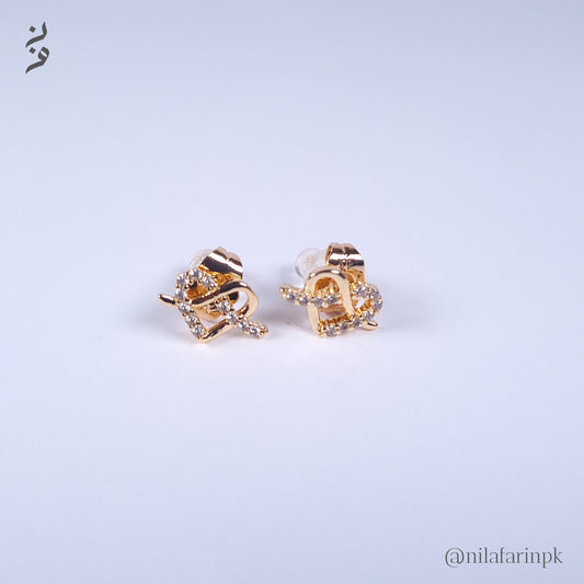Gold-Plated Pave Heart/Love Knot Stud Earrings