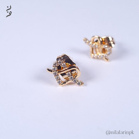 Gold-Plated Pave Heart/Love Knot Stud Earrings