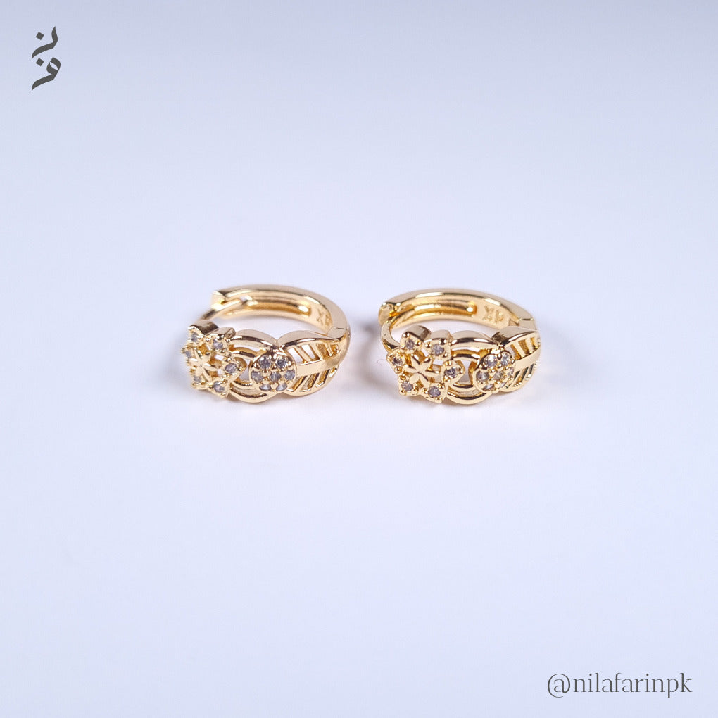 Elegant Gold-Plated CZ Floral Huggie Hoop Earrings