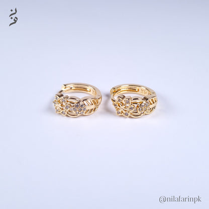 Elegant Gold-Plated CZ Floral Huggie Hoop Earrings