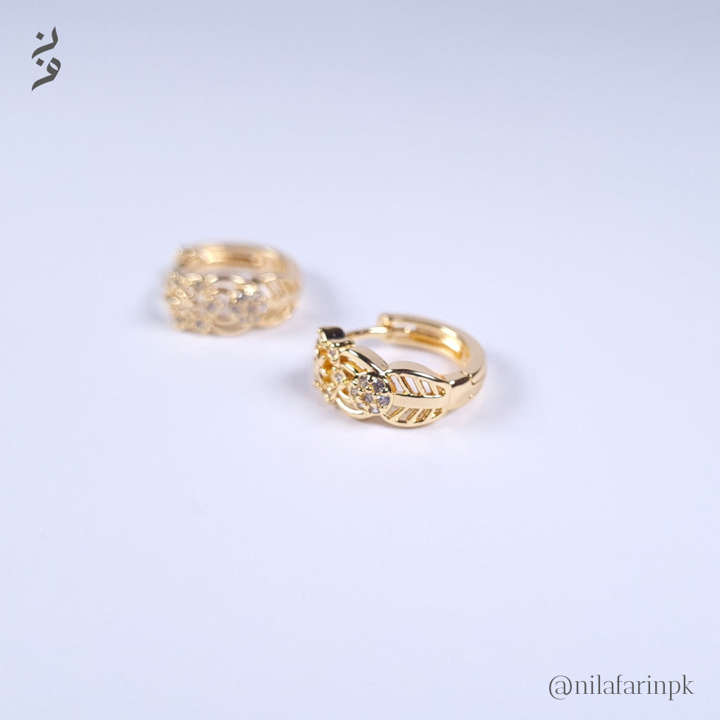 Elegant Gold-Plated CZ Floral Huggie Hoop Earrings