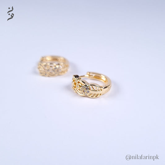 Elegant Gold-Plated CZ Floral Huggie Hoop Earrings